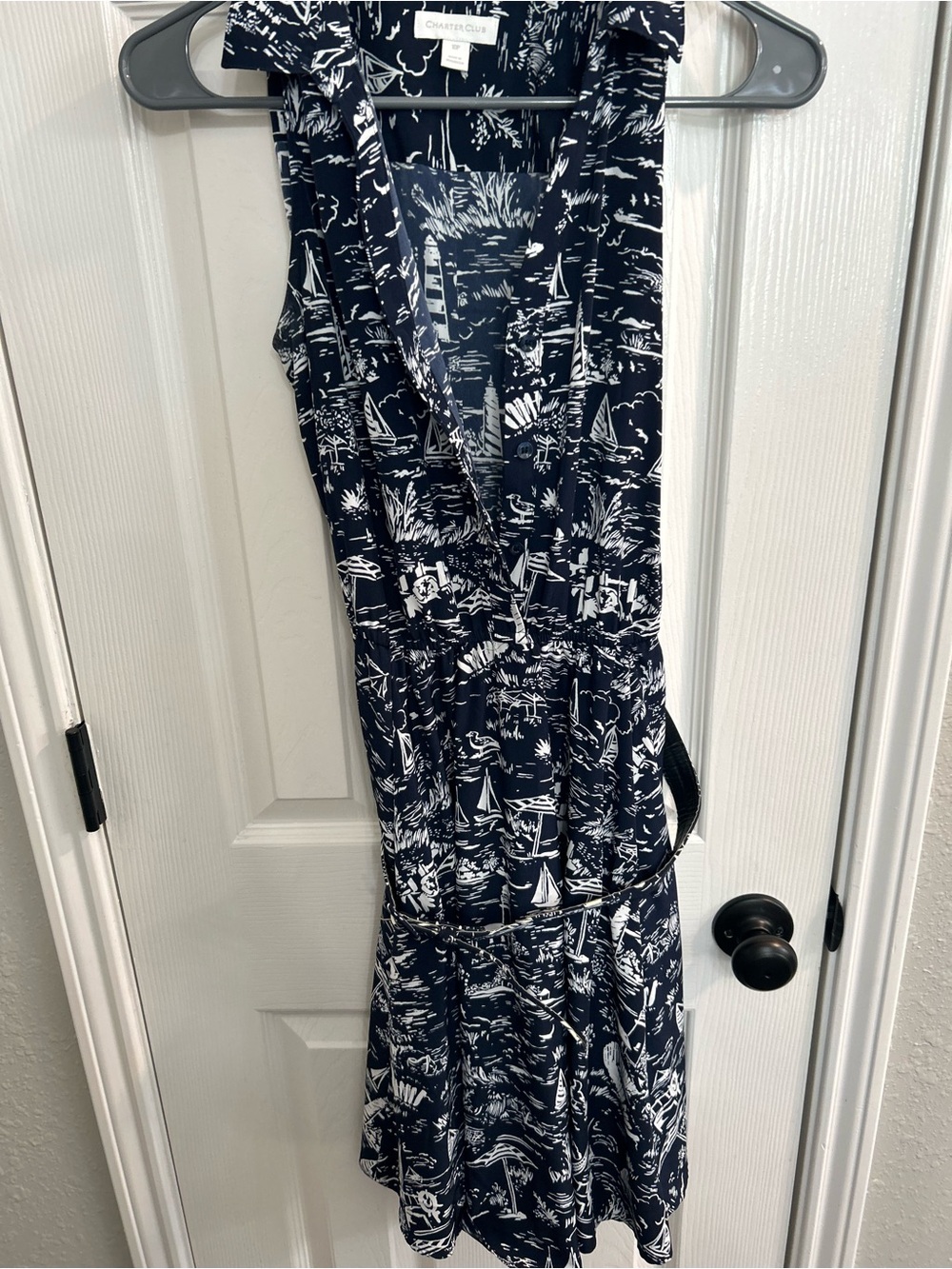 Charter Club Womens Belted A Line Dress Boat Lighthouse Nautical 10 petite